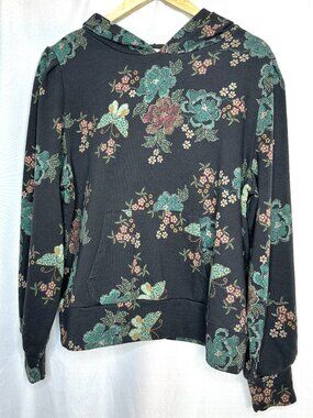 Lauren Conrad Floral Hoodie Wide Sleeves Gathered Shoulders, X-Large Boho Fairy